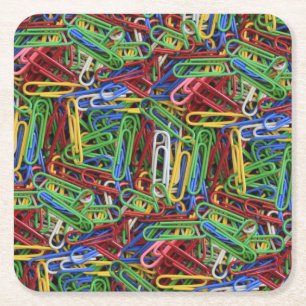 Pile of Coloured Paper Clips Square Paper Coaster