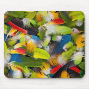 Pile of colourful feathers mouse pad