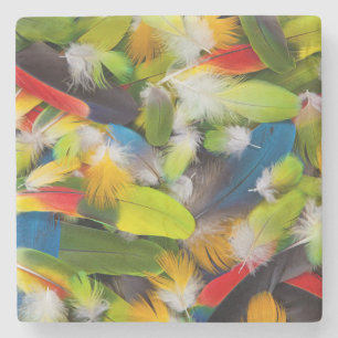 Pile of colourful feathers stone coaster