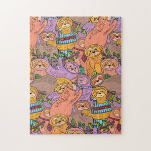 Pile of Cute Cartoon Sloths! Challenging Jigsaw Puzzle