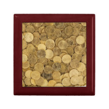 Pile Of Gold Round Coins Wooden Jewellery Box