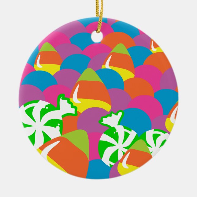 Pile of Halloween Candy Ceramic Tree Decoration (Front)