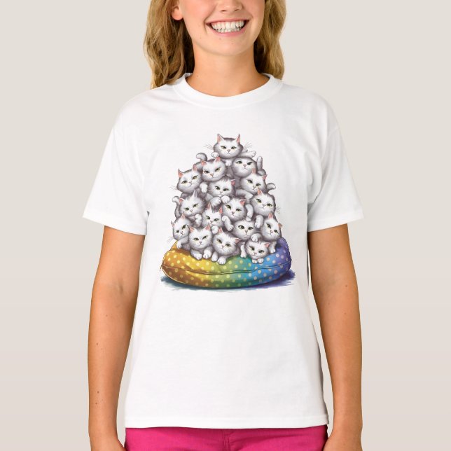 Pile Of Kitty Cats Funny Cute Cat Lover T-Shirt (Front)