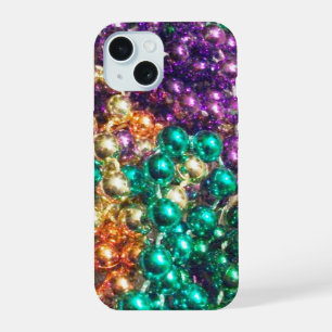 Pile of Mardi Gras Beads Sparkling in Light iPhone 15 Case