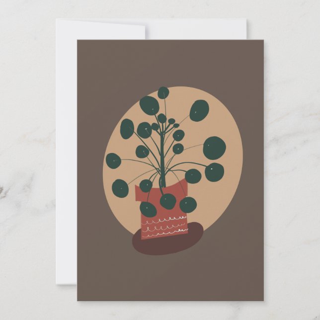 Pilea Plant Hand Drawn Greeting Card (Front)