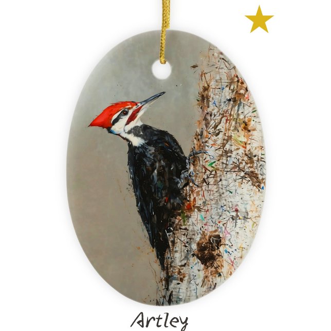 Pileated Woodpecker Bird Painting Year Christmas Ceramic Tree Decoration (Creator Uploaded)
