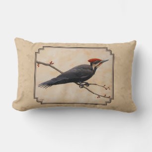 Pileated Woodpecker Tan Lumbar Cushion