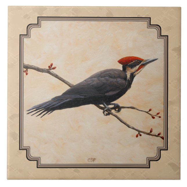 Pileated Woodpecker Tan Tile (Front)