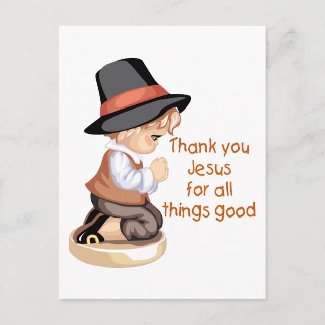 Pilgrim boy praying on knees postcard (Front)