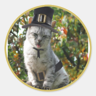 Pilgrim Cat Classic Round Sticker