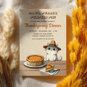 Pilgrim Cat Purrfect Funny Thanksgiving Dinner Invitation