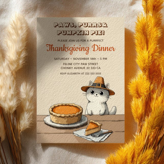 Pilgrim Cat Purrfect Funny Thanksgiving Dinner Invitation (Creator Uploaded)