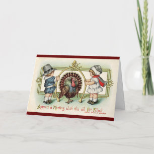 Pilgrim Children And Turkey Card