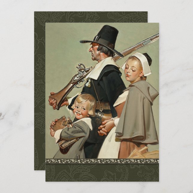 Pilgrim Family Thanksgiving Dinner Invitations (Front/Back)