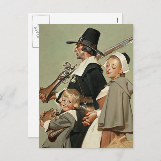 Pilgrim Family. Thanksgiving Postcards (Front/Back)