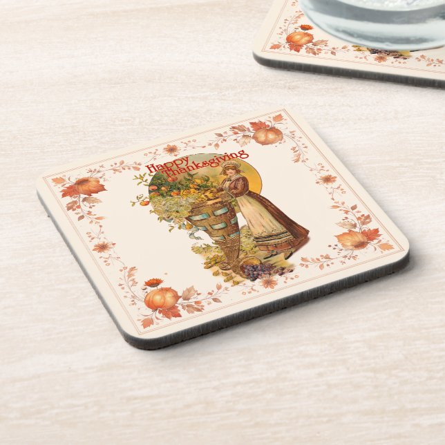 Pilgrim Girl Thanksgiving Coaster (Left Side)
