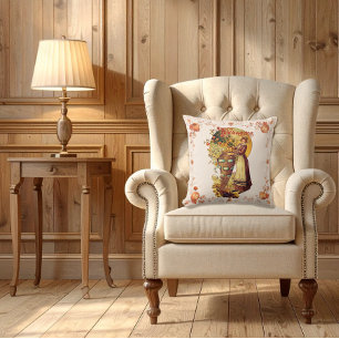 Pilgrim Girl Thanksgiving Cushion