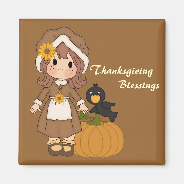 Pilgrim Girl Thanksgiving Magnet (Front)