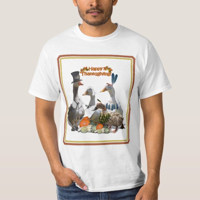 Pilgrim Goose and Ducks Thanksgiving T-Shirt (Front)