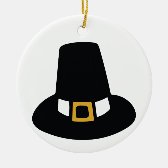 Pilgrim Hat Ceramic Tree Decoration (Front)