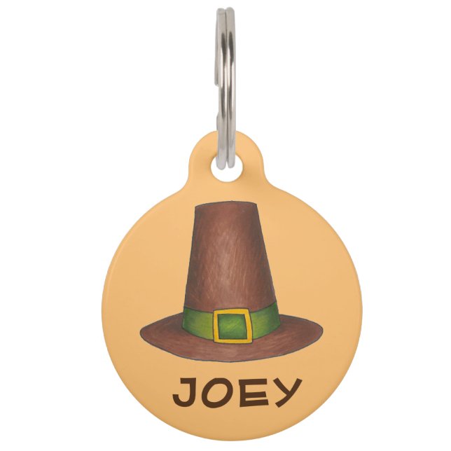 Pilgrim Hat Personalised Thanksgiving Autumn Fall Pet Tag (Front)