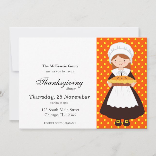 Pilgrim Kids Thanksgiving dinner Invitation (Front)