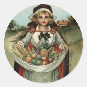 Pilgrim Lady Vintage Thanksgiving Sticker