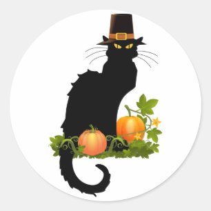 Pilgrim Le Chat Noir Thanksgiving Classic Round Sticker