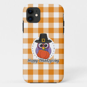 Pilgrim Owl on Orange Plaid - Happy Thanksgiving Case-Mate iPhone Case