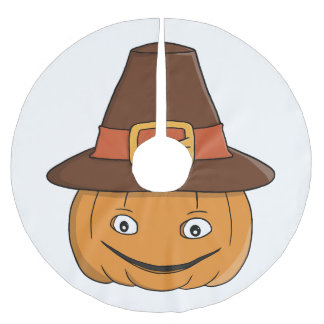 Pilgrim Pumpkin Grin Thanksgiving Brushed Polyester Tree Skirt