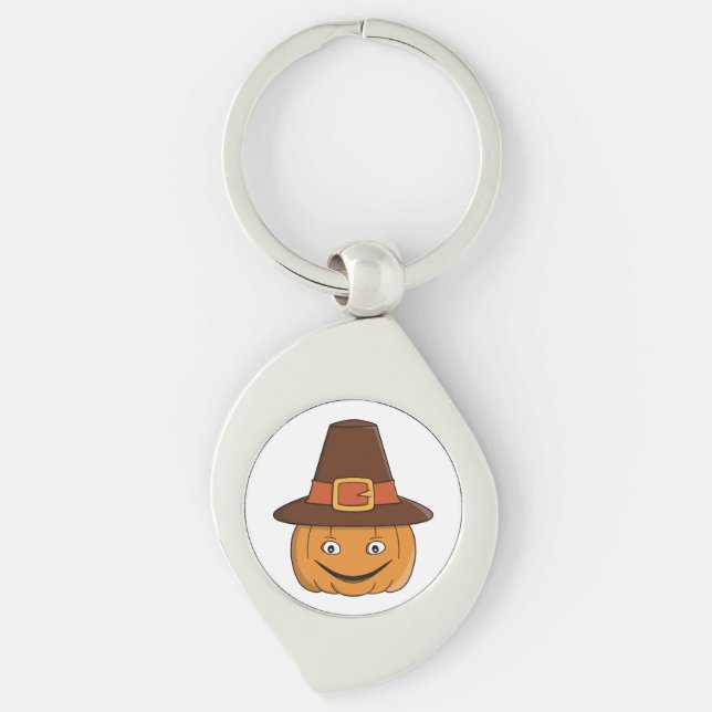 Pilgrim Pumpkin Grin Thanksgiving Key Ring (Front)