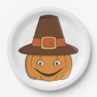 Pilgrim Pumpkin Grin Thanksgiving Paper Plate