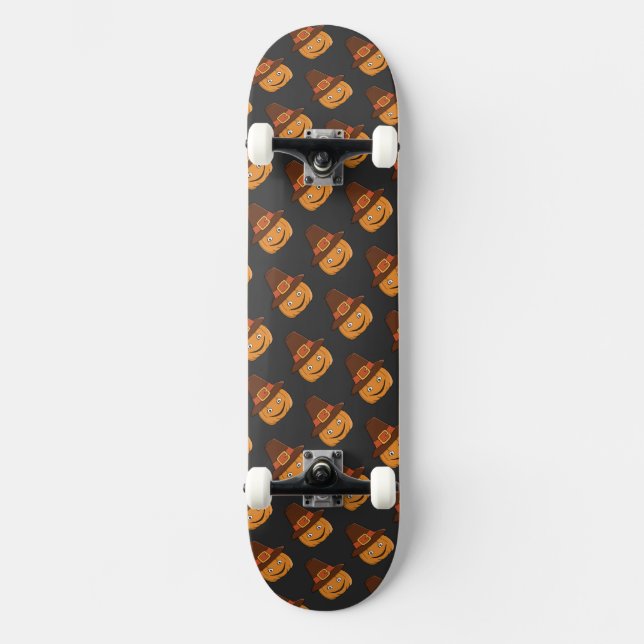 Pilgrim Pumpkin Grin Thanksgiving Skateboard (Front)