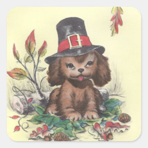 Pilgrim Puppy Thanksgiving Square Sticker