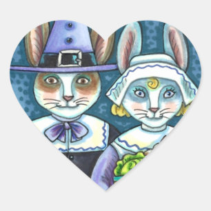 PILGRIM RABBITS, THANKSGIVING HARE'S HARVEST, CUTE HEART STICKER