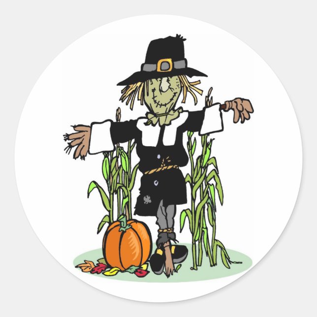 Pilgrim Scarecrow Classic Round Sticker (Front)