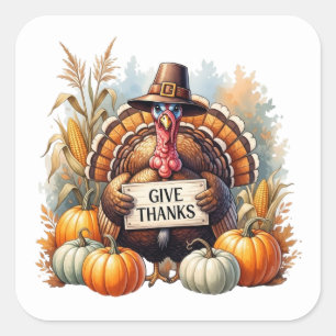 Pilgrim Spirit & Pumpkin Joy Square Sticker