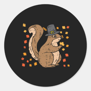 Pilgrim Squirrel Cute Thanksgiving Fall Autumn Ani Classic Round Sticker
