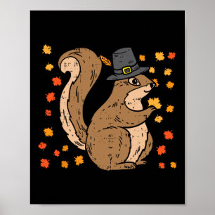 Pilgrim Squirrel Cute Thanksgiving Fall Autumn Ani Poster