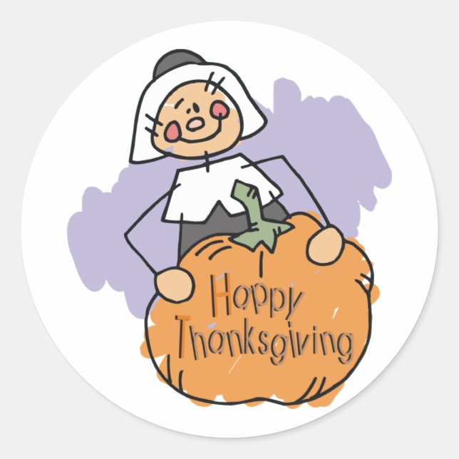 Pilgrim Thanksgiving Decoration Classic Round Stic Classic Round Sticker (Front)