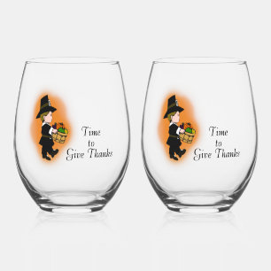 Pilgrim Time to Give Thanks Stemless Wine Glass