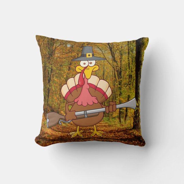 pilgrim turkey holding musket pillow (Front)