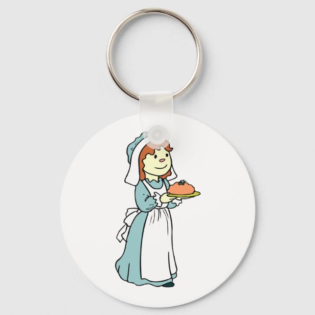 Pilgrim Woman Thanksgiving Dinner Key Ring (Front)