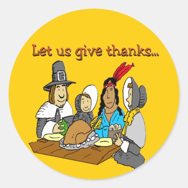 Pilgrims Give Thanks Classic Round Sticker (Front)