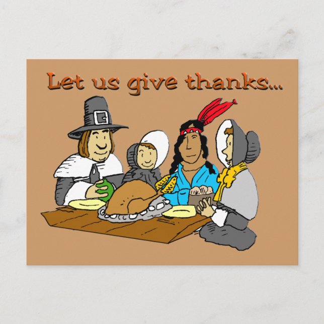 Pilgrims Give Thanks Holiday Postcard (Front)