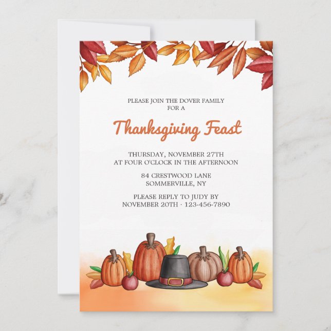 Pilgrim's Hat Thanksgiving Invitation (Front)