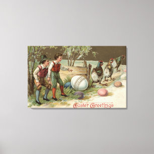 Pilgrims Pointing out Easter Eggs Canvas Print