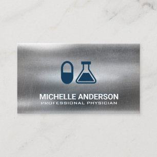 Pill and Beaker   Pharmaceutical Logo   Metal Business Card