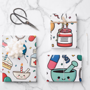 Pill Capsule Medicine Pharmacist Nurse Kawaii Gift Wrapping Paper Sheet