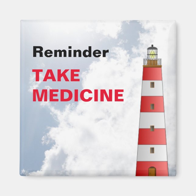 Pill Medicine Reminder Beach Lighthouse Kitchen Magnet (Front)